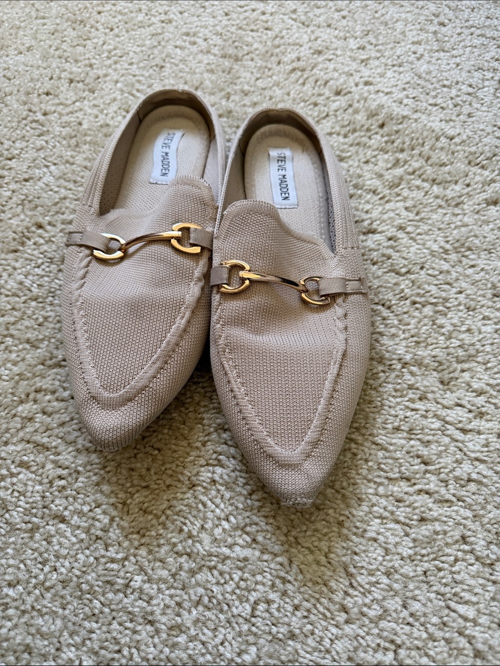 Steve Madden Beige Pointed Toe Loafers with Gold Bit